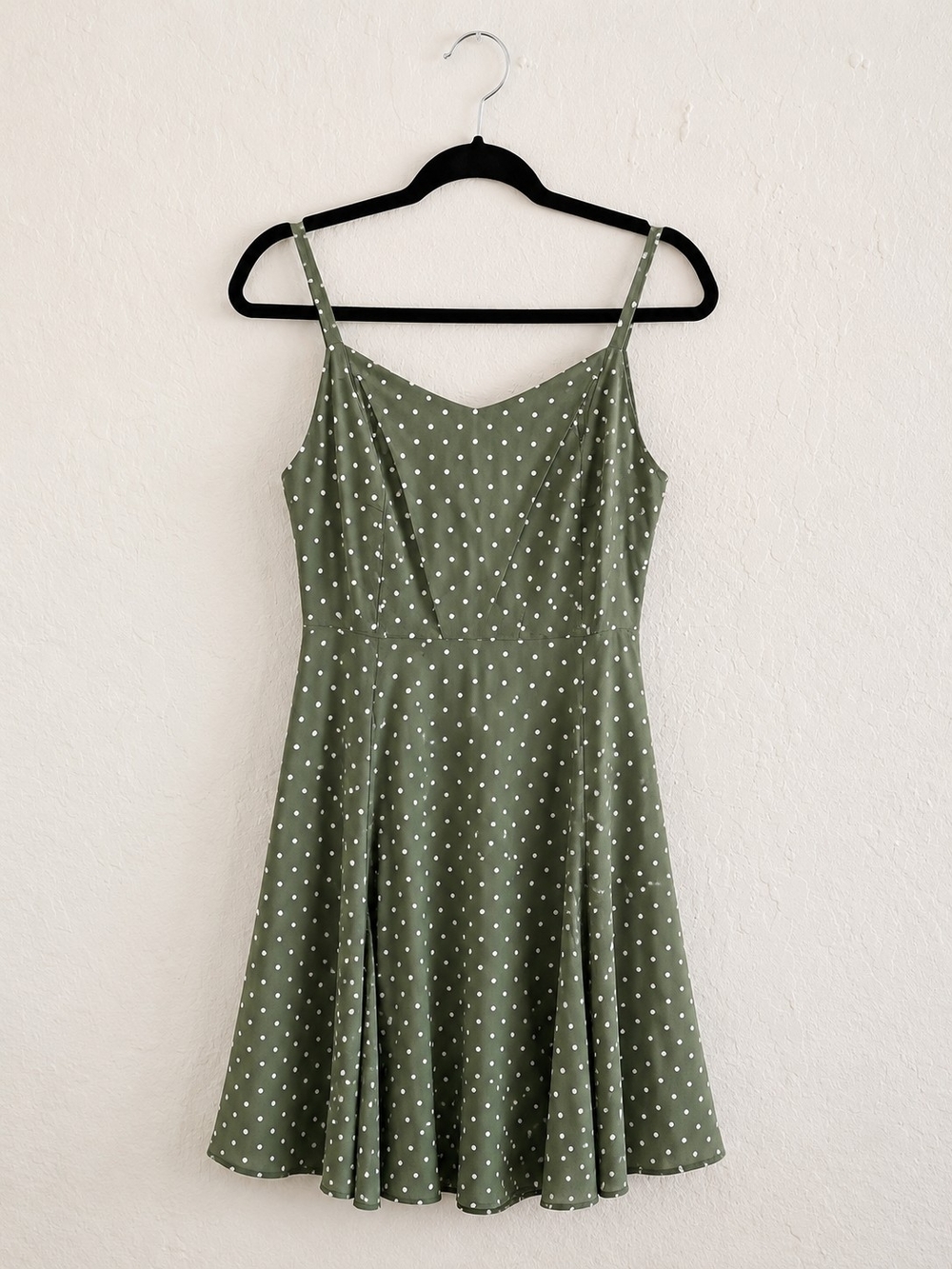 Old Navy Olive Green Polka Dot Spaghetti Strap Mini Dress